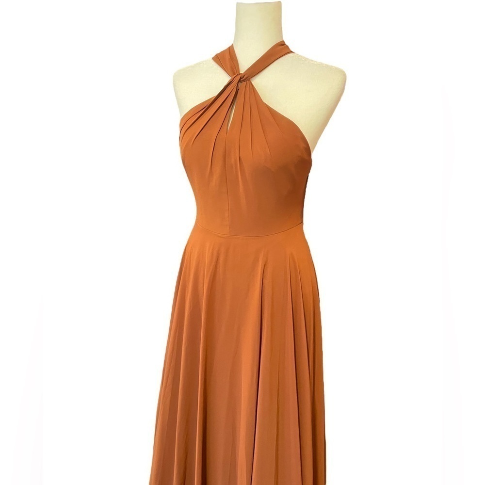 NEW Jenny Yoo "Halle" Halter Bridesmaid Dress in Terracotta Luxe Chifon size 6 - Picture 5 of 15